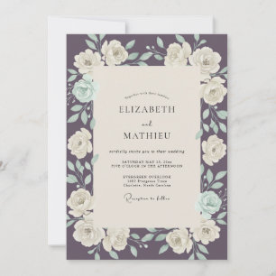 Plum Mint Leaf Wedding Invitation
