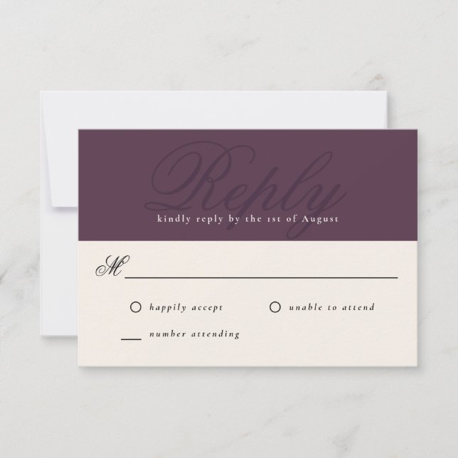 Plum Modern Elegant Minimal Monogram RSVP (Front)