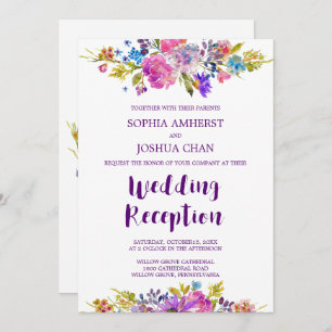 Plum Monogram Backing Wedding Reception Invitation