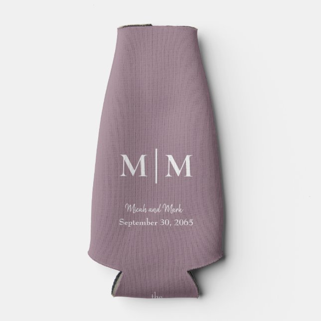 Plum Monogram & Names Wedding Tall Can Cooler (Front)