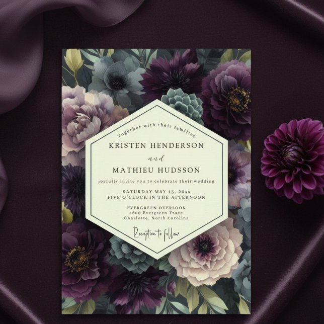 Plum Moody Botanical Romance Wedding Invitation (Creator Uploaded)