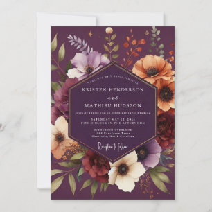 Plum Moody Botanical Wedding Invitation