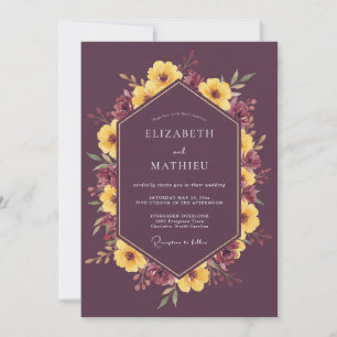 Plum Moody Floral Autumn Wedding Invitation