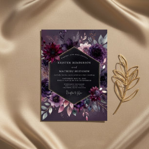 Plum Moody Floral Nocturne Wedding Invitation
