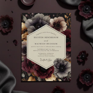Plum Moody Floral Opulence Wedding Invitation