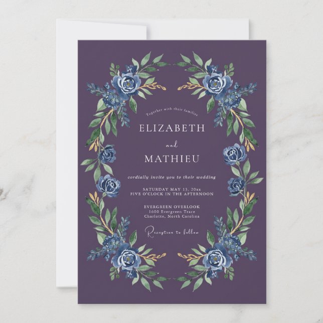 Plum Moody Midnight Wedding Invitation (Front)