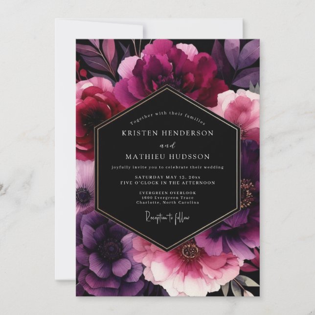 Plum Moody Nocturne Wedding Invitation (Front)
