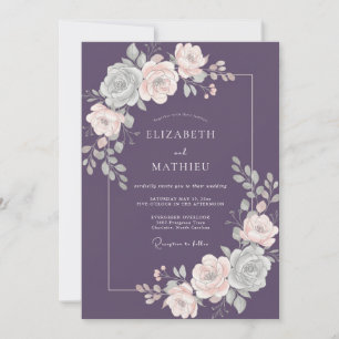 Plum Moody Romantic Botanical Wedding Invitation