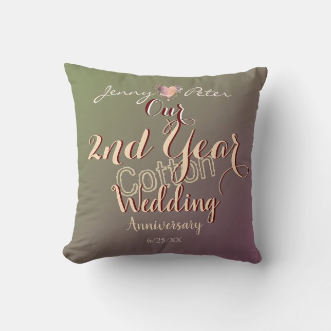 Plum Moss 2nd Year Cotton Wedding Anniversary Cushion (Front)