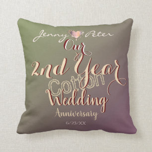 Plum Moss 2nd Year Cotton Wedding Anniversary Cushion