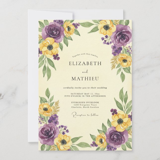 Plum Mustard Wildflower Wedding Invitation (Front)