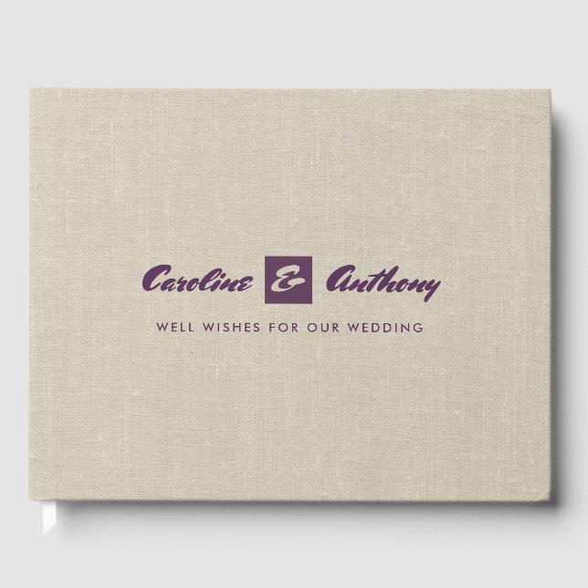 Plum Natural Burlap Texture Wedding Guest Books (Front)