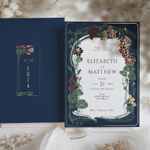 Plum Navy Blue Gold Floral Wedding
