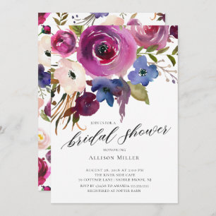 Plum & Navy  Floral Bridal  Shower Invitation
