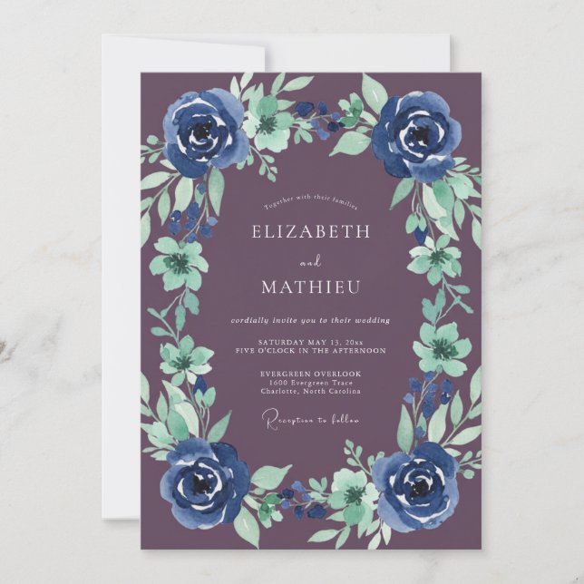 Plum Noble Botanical Wedding Invitation (Front)
