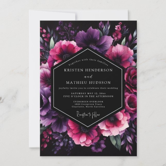 Plum Nocturne Bloom Wedding Invitation (Front)