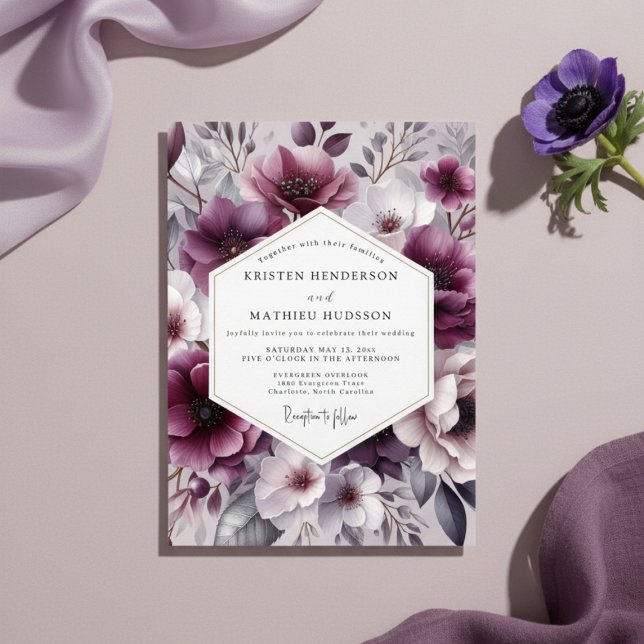 Plum Nocturne Floral Elegance Wedding Invitation (Creator Uploaded)