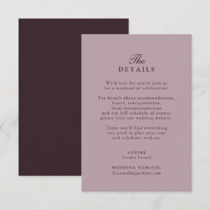 Plum Noir Estate Wedding Details Card