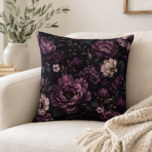 Plum Noir Floral Cushion