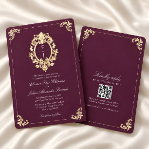 Plum Noir Gold Baroque Wedding Invitation