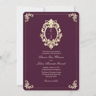 Plum Noir Gold Baroque Wedding Invitation