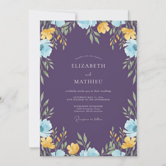 Plum Ochre Petal Wedding Invitation (Front)