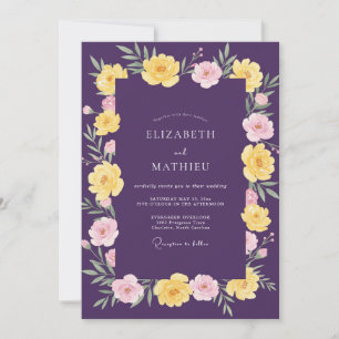 Plum Ochre Ranunculus Eucalyptus Wedding Invitation