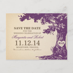 plum old oak tree save the date postcards