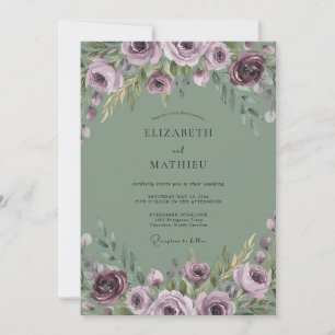 Plum Olive Bloom Wedding Invitation
