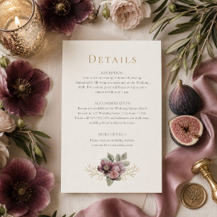 Plum & Olive Botanical Wedding Details Card