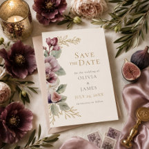 Plum & Olive Botanical Wedding Save the Date