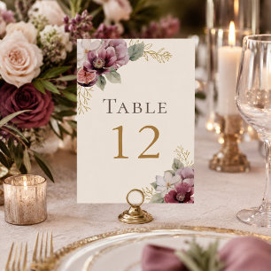 Plum & Olive Botanical Wedding Table Number