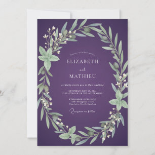 Plum Olive Leaf Wedding Invitation