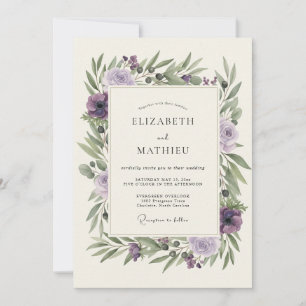 Plum Olive Peony Wedding Invitation