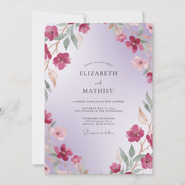 Plum Orchid Petal Wedding Invitation (Front)