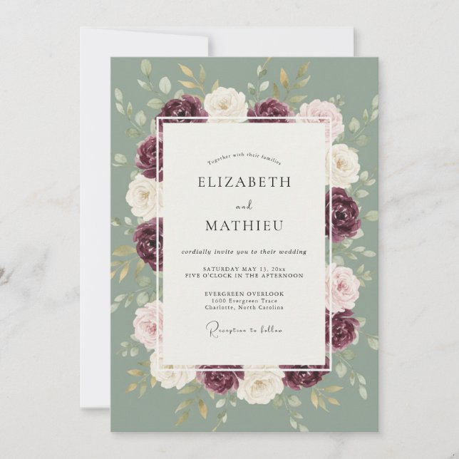 Plum Painterly Botanical Romance Wedding Invitation (Front)
