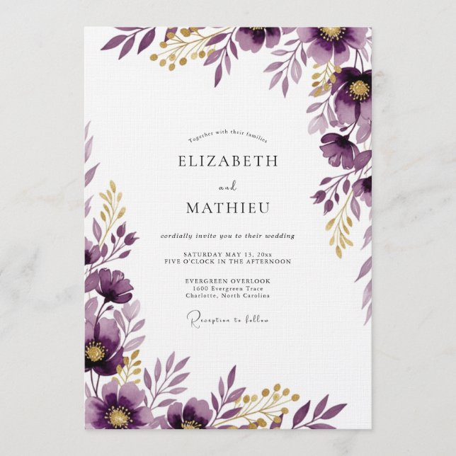 Plum Painterly Flourish Wedding Invitation (Front)