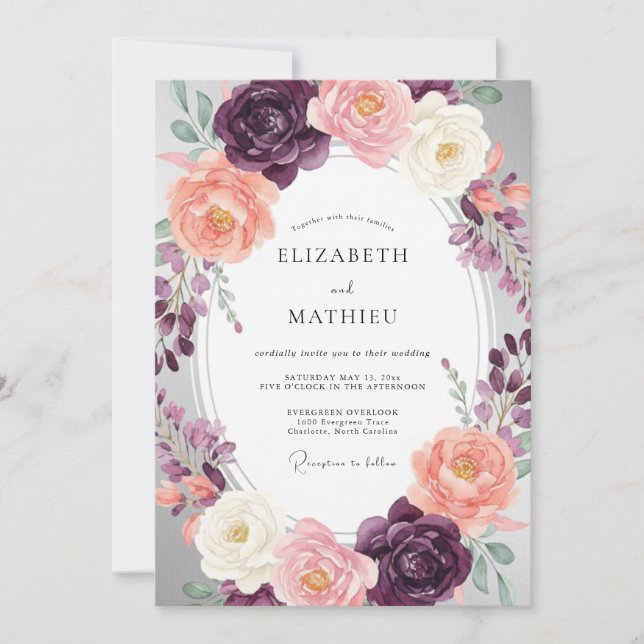 Plum Painterly Romantic Wedding Invitation (Front)