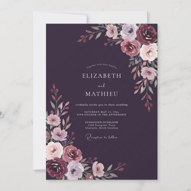 Plum Pale Lavender Painted Wedding Invitation (Front)
