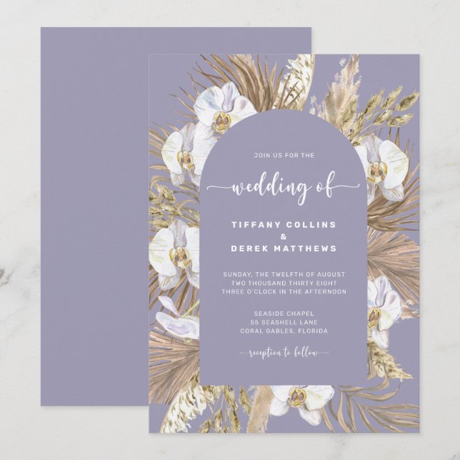 Plum Pampas Grass Arch Wedding Invitation (Front/Back)