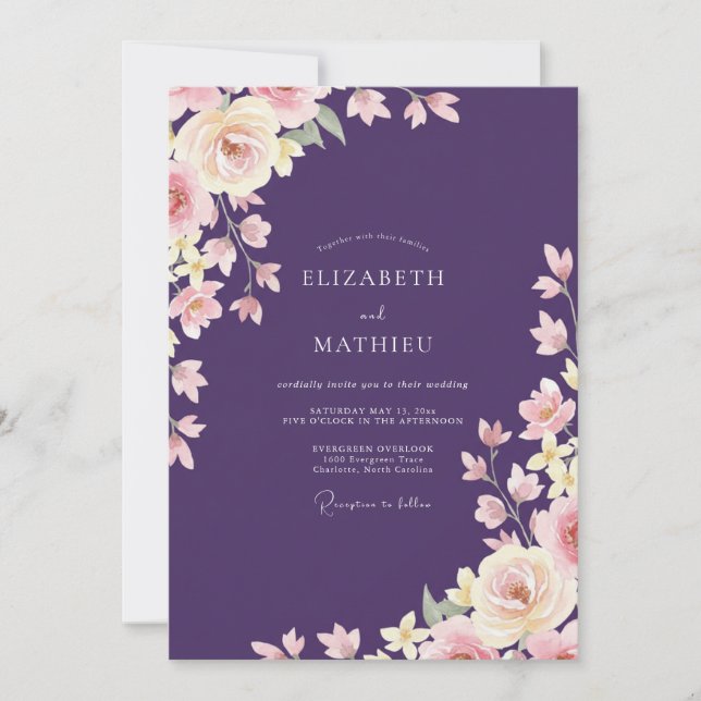 Plum Pastel Petal Wedding Invitation (Front)