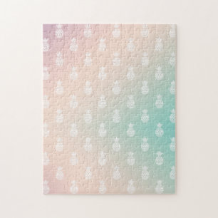 Plum Peach Aqua Tie Dye Tropical Pineapples person Jigsaw Puzzle