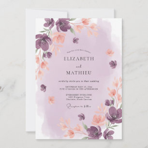 Plum Peach Artistic Wedding Invitation