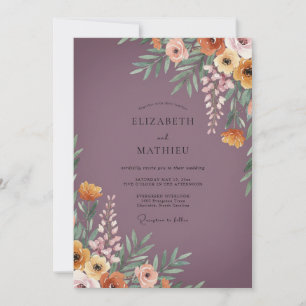 Plum Peach Blossom Wedding Invitation