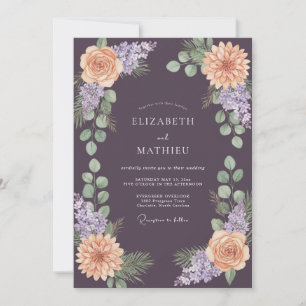 Plum Peach Dahlia Wedding Invitation