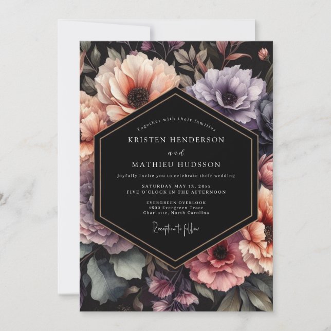 Plum & Peach Dramatic Bloom Wedding Invitation (Front)