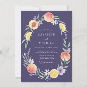 Plum Peach Fruit Eucalyptus Wedding Invitation