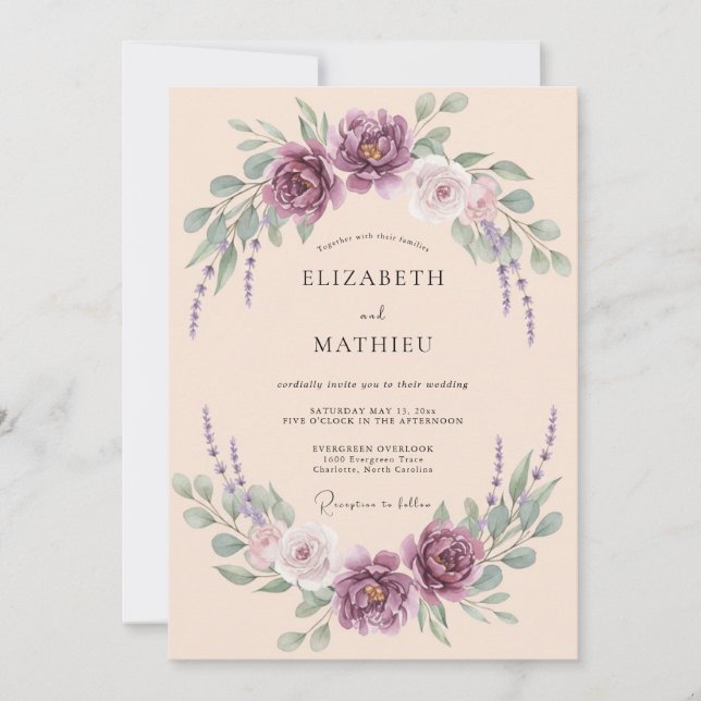 Plum Peach Petal Wedding Invitation (Front)