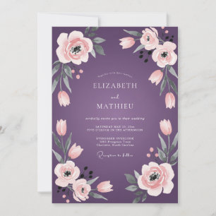 Plum Peach Ranunculus Eucalyptus Wedding Invitation