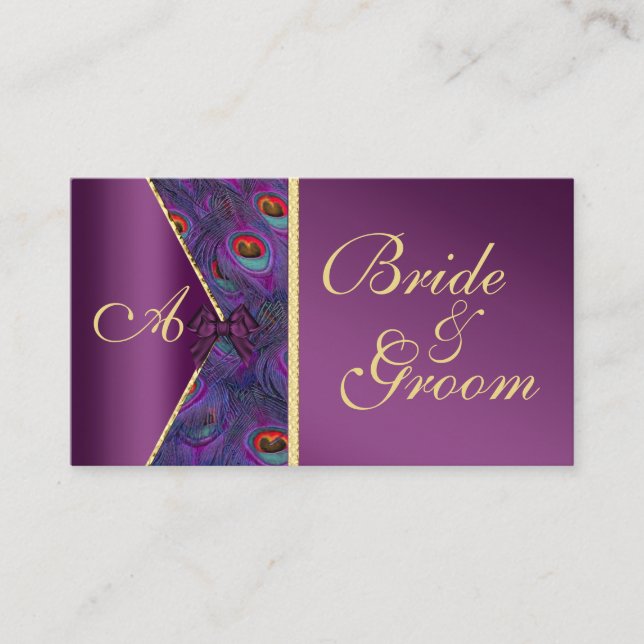 Plum Peacock Wedding Bridal Business Card (Front)